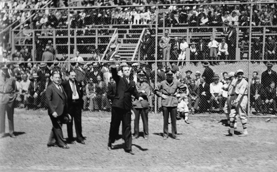 Image of  The first pitch is thrown at the May 26, 1935 opening of Mosholu Ballfield.